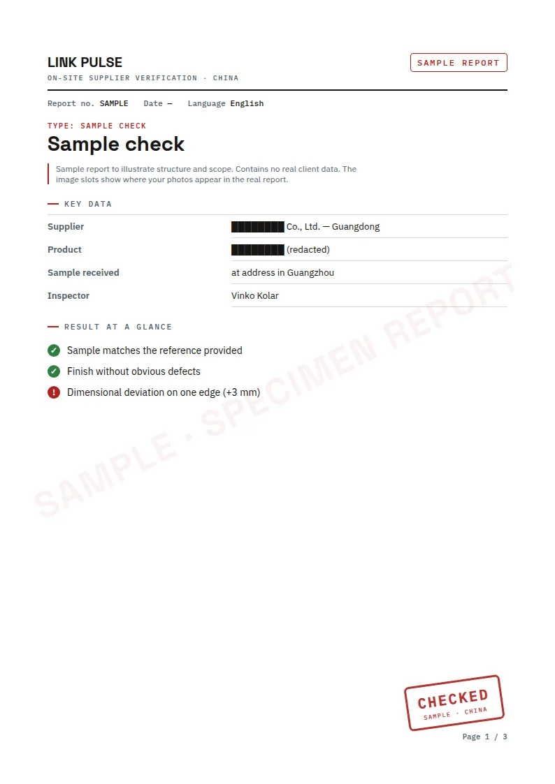 Report p. 1 — Cover & sample data