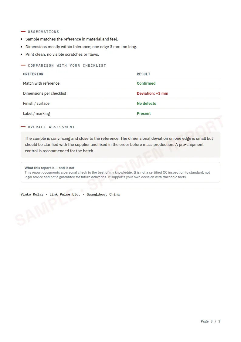 Report p. 3 — Measurements & conclusion