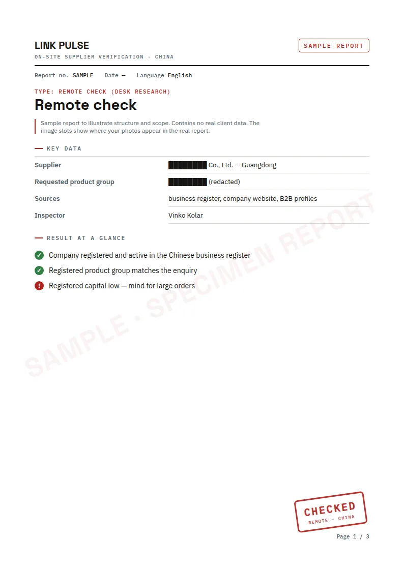 Report p. 1 — Cover & register data