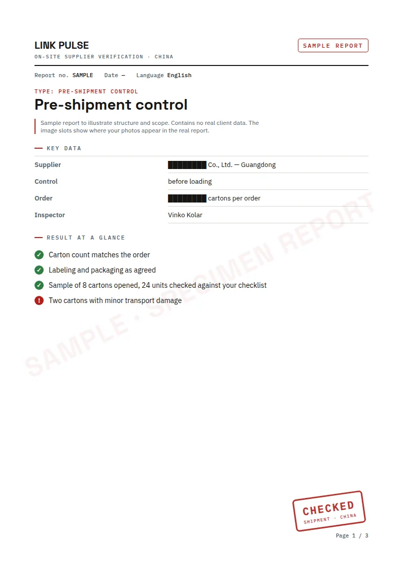 Report p. 1 — Cover & carton data